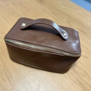 Zip Around Brown Leather Toiletry Case